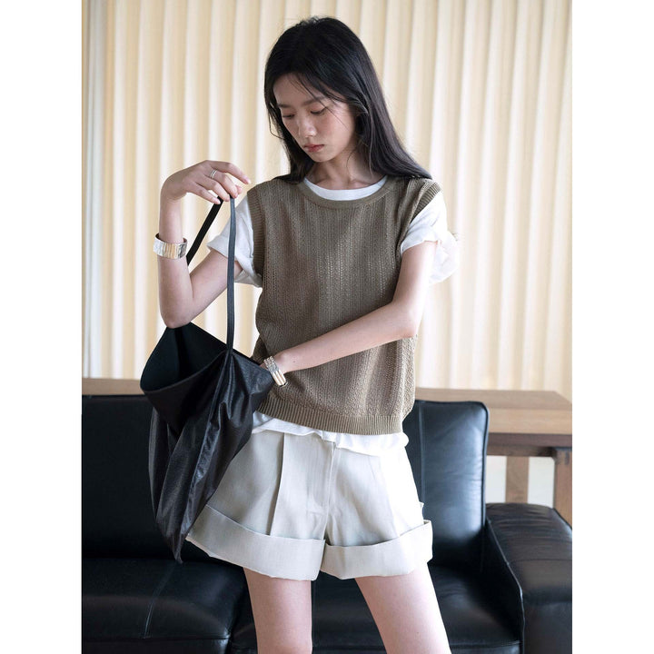 Ladies Sleeveless Fine Knit Top with Textured Stitch Look Amarae