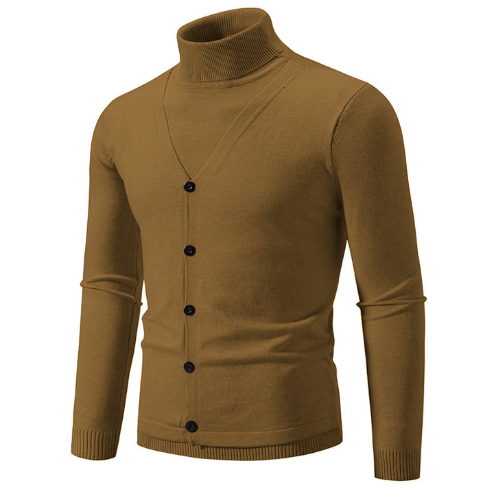 Elegant turtleneck sweater for men with front button details and fine knit texture Lune London