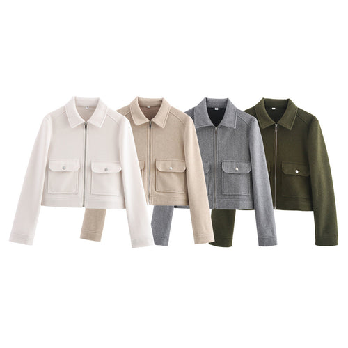 Trendy short women's jacket with practical pockets and elegant cut Amarae