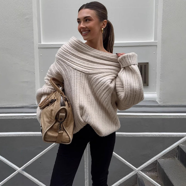 Women's Oversized Chunky Knit Sweater with Hood, Drop Shoulder and Textured Ribbed Look Amarae
