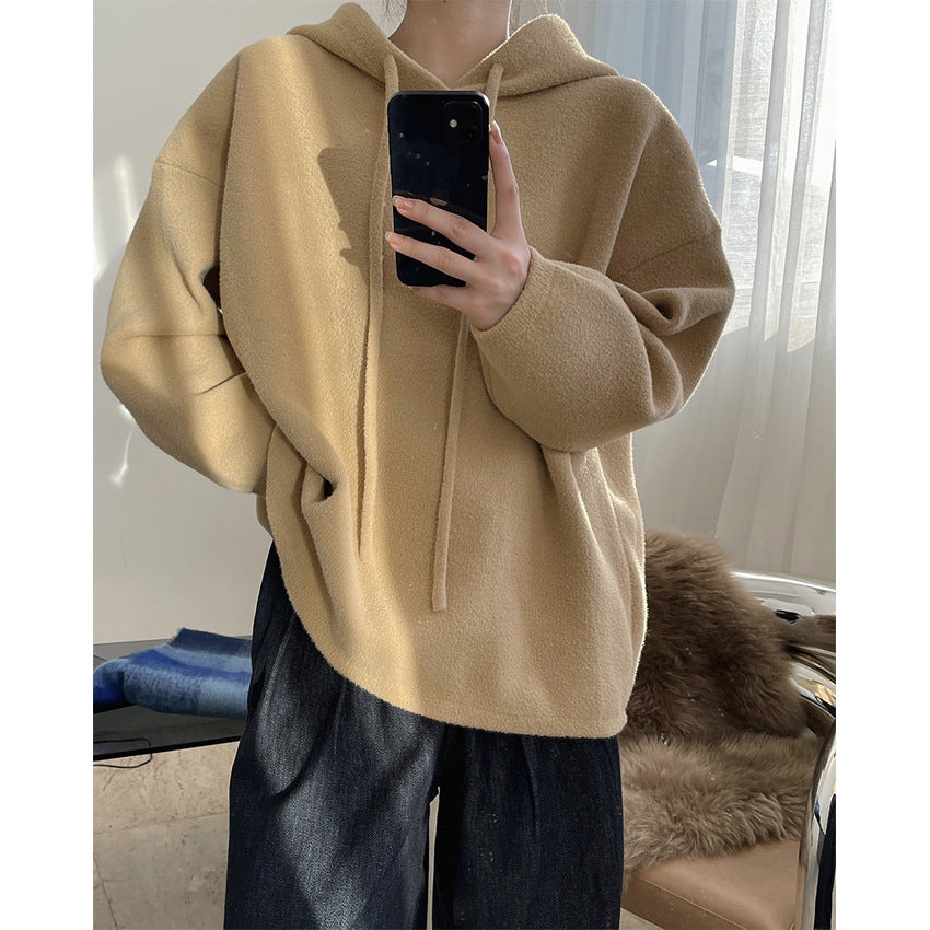 Women's Cozy Wool Blend Hoodie in Boxy A-Line Cut with Drawstring Hood