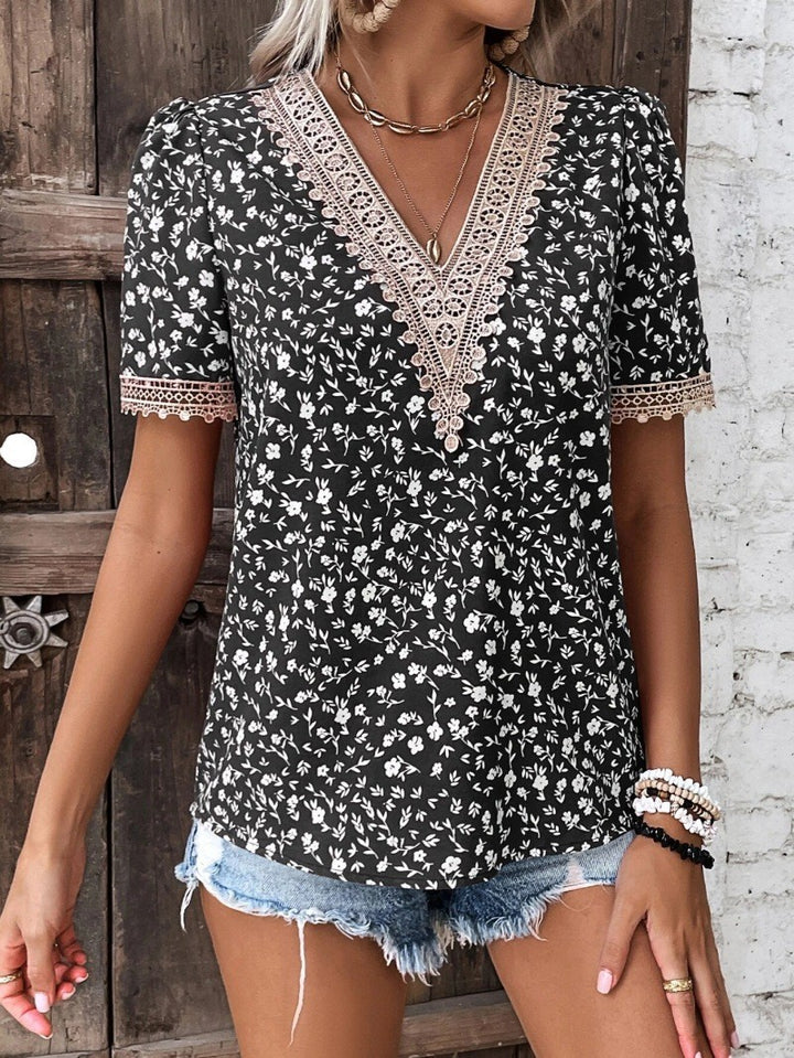 Blouse women with floral lace trim Lune London