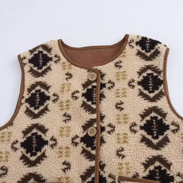 Women's patterned teddy vest in bouclé look with patch pockets Amarae