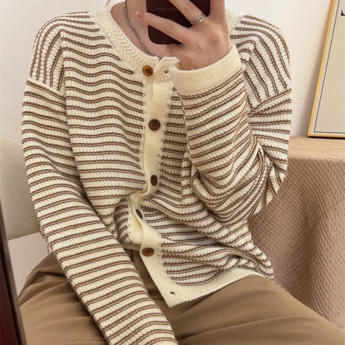 Casual knit jacket for women with modern stripes Amarae