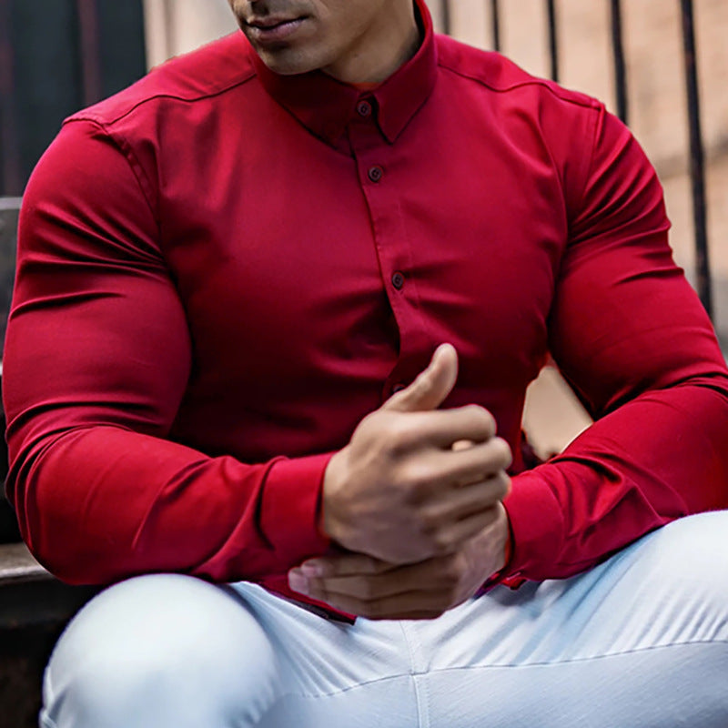 Men's long sleeve sports shirt with textured fabric and modern fit Lune London