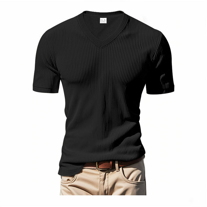Men's short sleeve knitted V neck T-shirt Lune London