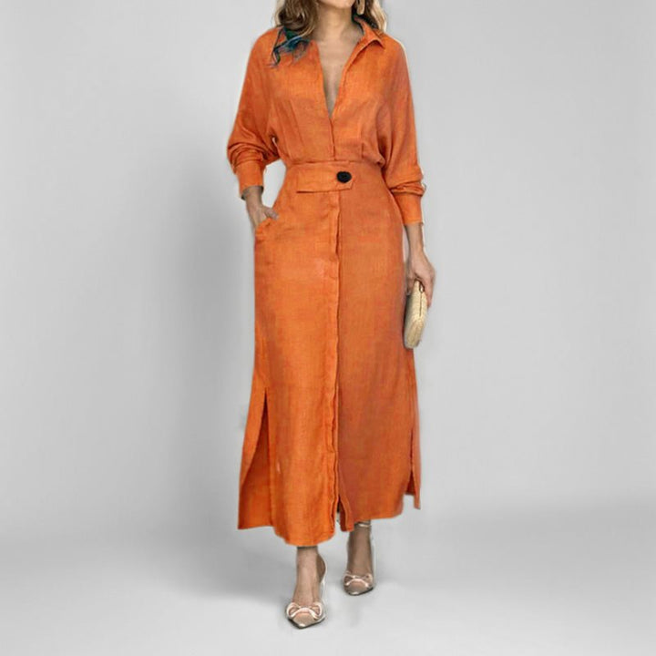 Shirt dress for women with a belt at the waist and side slits Lune London