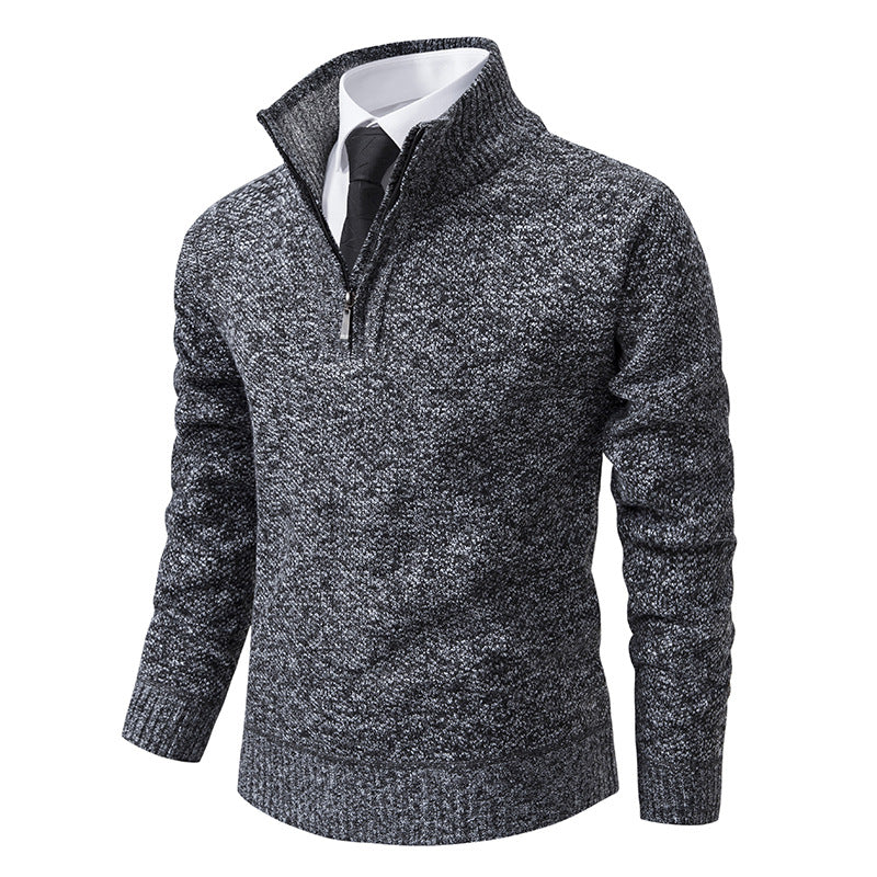 Elegant knitted sweater for men with half-zip and textured surface Lune London