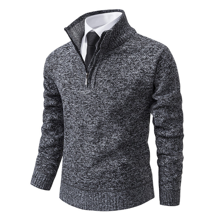 Elegant knitted sweater for men with half-zip and textured surface Lune London