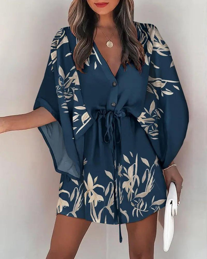 Shirt dress women with floral design and V-neck Lune London