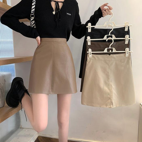 Ladies pencil skirt made of high-quality faux leather with contemporary cut