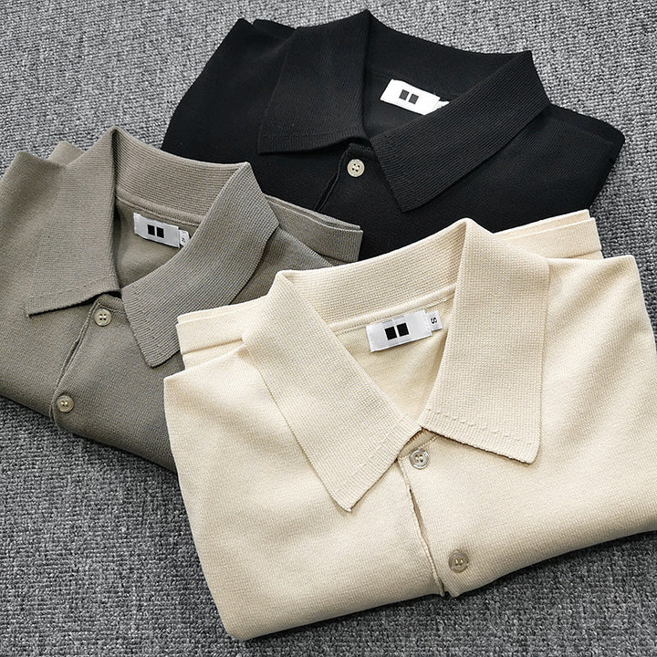 Men's Fine Knit Polo Shirt with Short Sleeves and Fine Button Placket Amarae