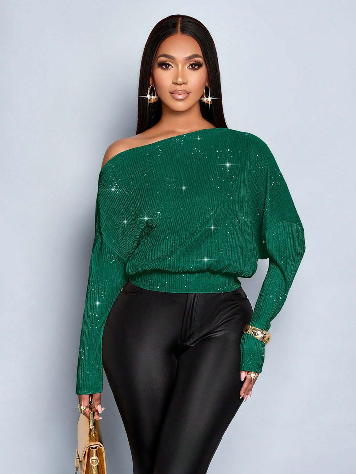 Women's Oversized Rib Knit Sweater with One-Shoulder and Tailored Cuff Amarae