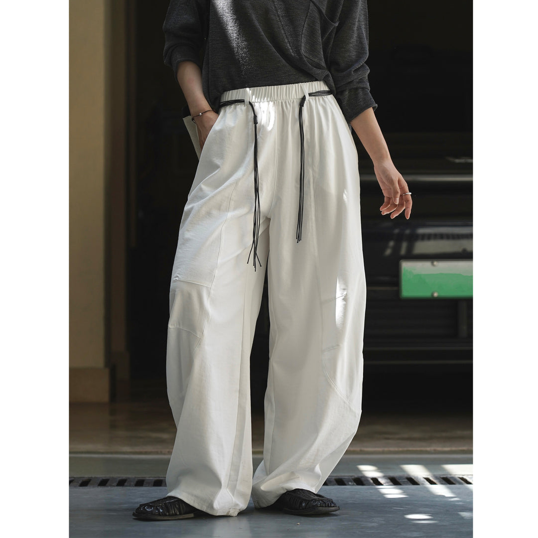 Women High-waisted wide culotte pants with elastic waistband and long contrast cords Amarae