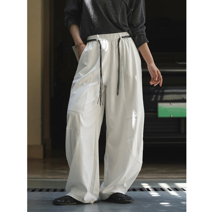 Women High-waisted wide culotte pants with elastic waistband and long contrast cords Amarae
