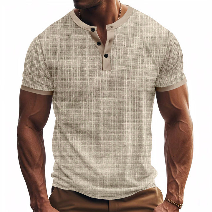 Men's Short Sleeve Henley T-Shirt with Modern Structured Design Lune London