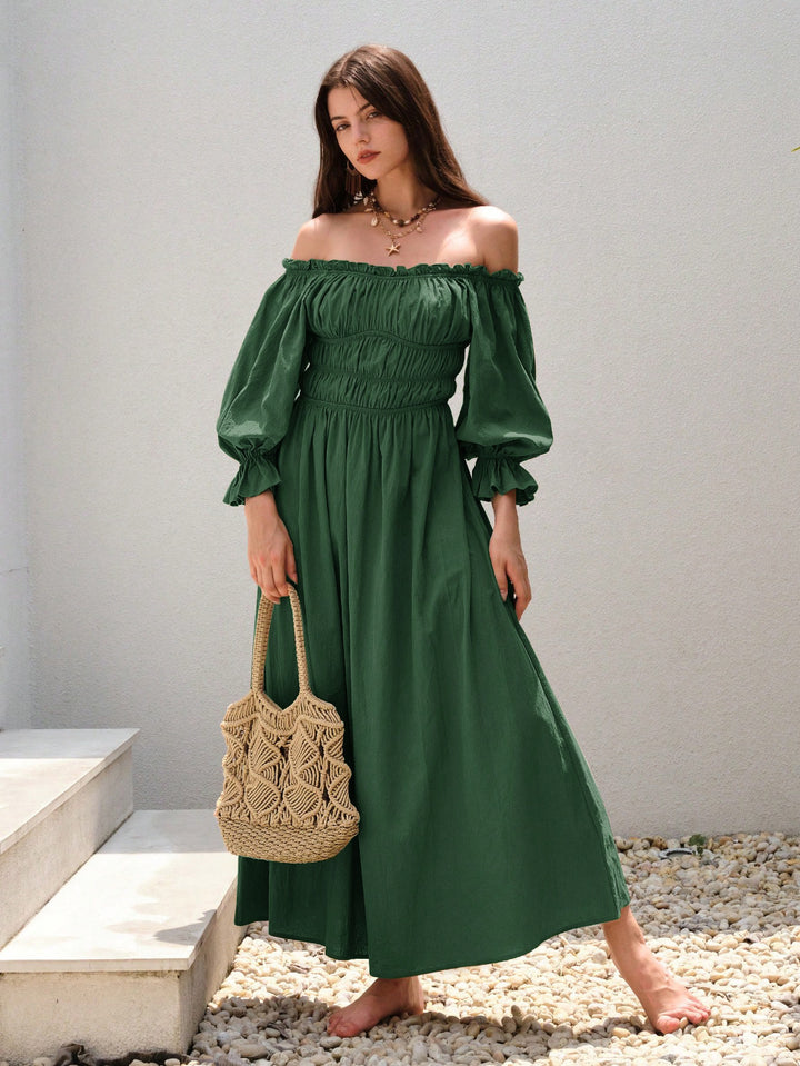 Robe maxi femme en élégant style décolleté avec manches bouffantes froncées Chic & Stil