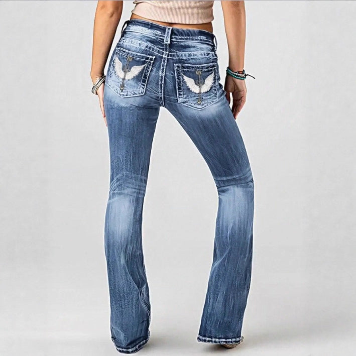 Women mid-rise bootcut jeans with vintage wash, light stretch and five-pocket design Amarae