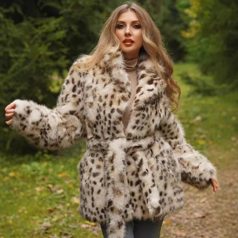 Ladies Fashion Faux Fur Coat with Waist Belt Lune London