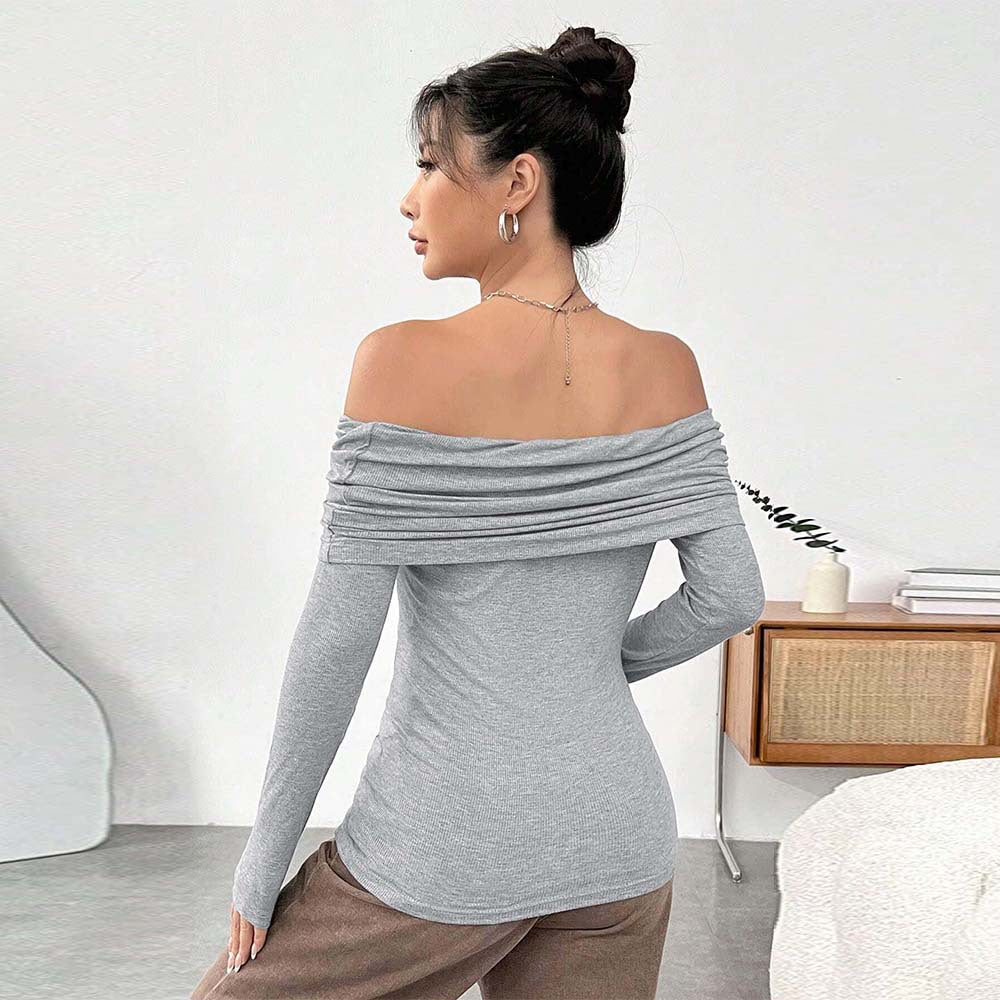 Haut femme à épaules dénudées avec drapés élégants et manches longues Chic & Stil