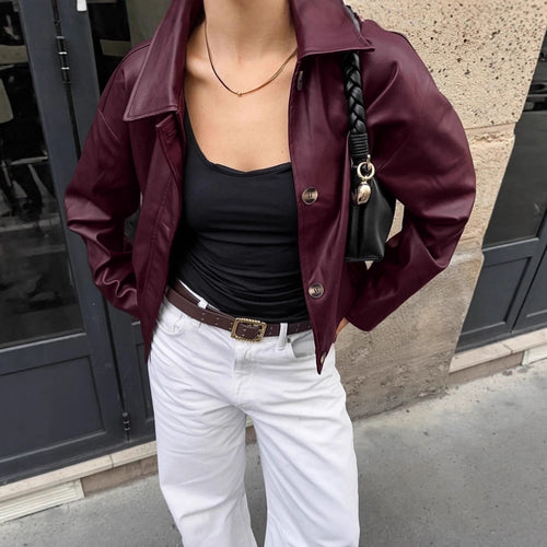 Synthetic leather jacket for women with a chic design and elegant details Amarae