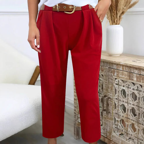 Elegant high-waisted pants for women with decorative pleats and practical pockets Amarae
