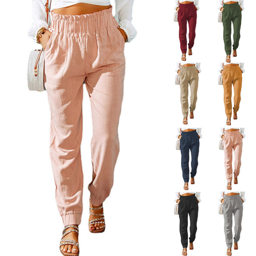 Light cotton pants for women with elastic waist and practical pockets Amarae