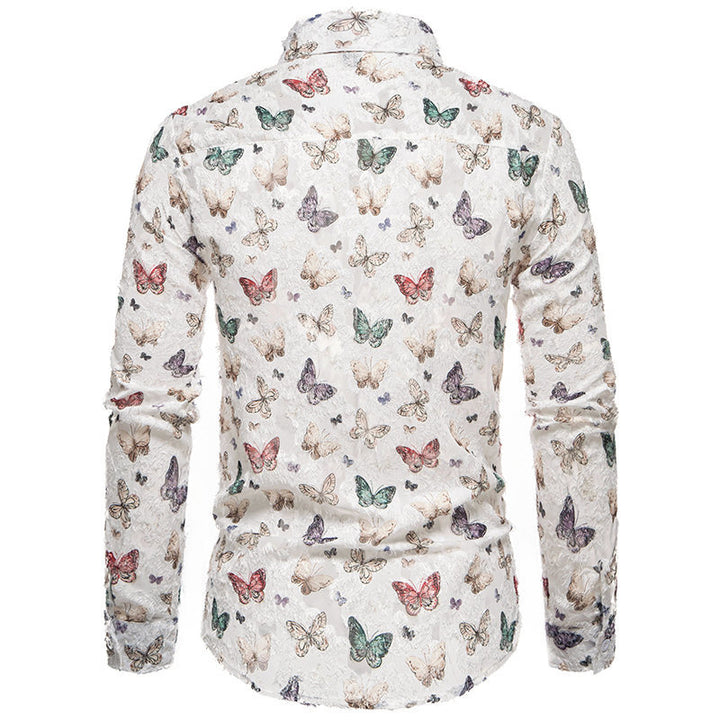 Men's Long Sleeve Shirt with an Eye-catching Butterfly Pattern and High-Quality Cotton Fabric Lune London