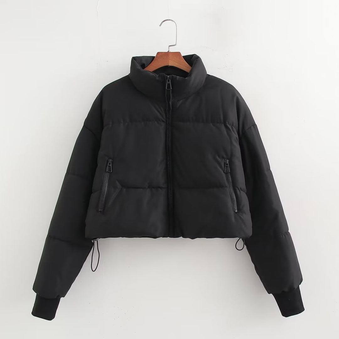 Ladies cropped matte jacket with high collar and practical zip pockets Lune London