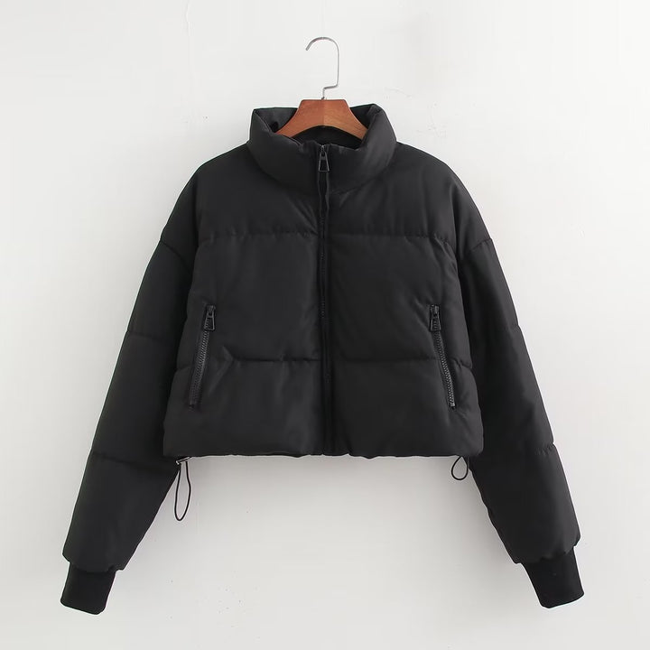 Ladies cropped matte jacket with high collar and practical zip pockets Lune London