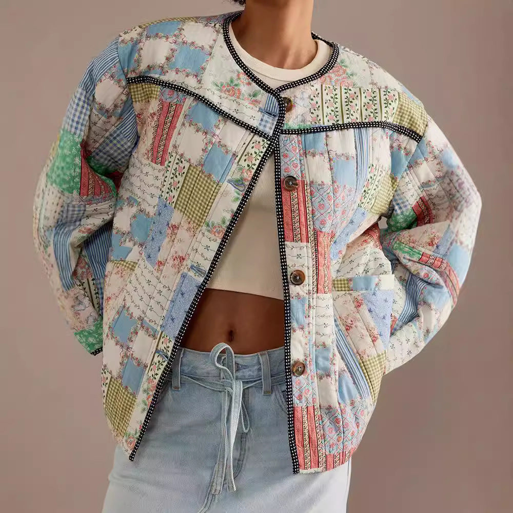 Ladies Quilted Bomber Jacket Patchwork Lune London