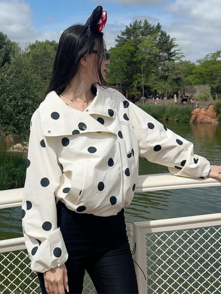 Women's cropped bomber jacket with oversized shawl collar and polka dot print Amarae