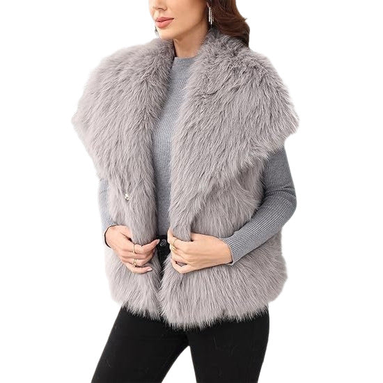 Ladies sleeveless long-pile faux fur vest with voluminous shawl collar Amarae