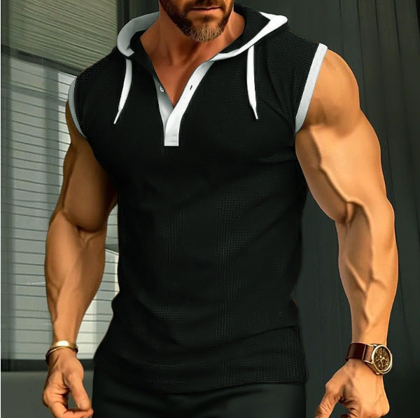Sleeveless polo for men with modern cut and practical hood Amarae