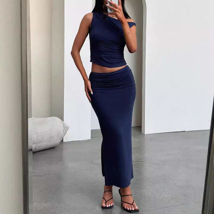 Women's set of off-the-shoulder top and maxi skirt in gathered design Lune London