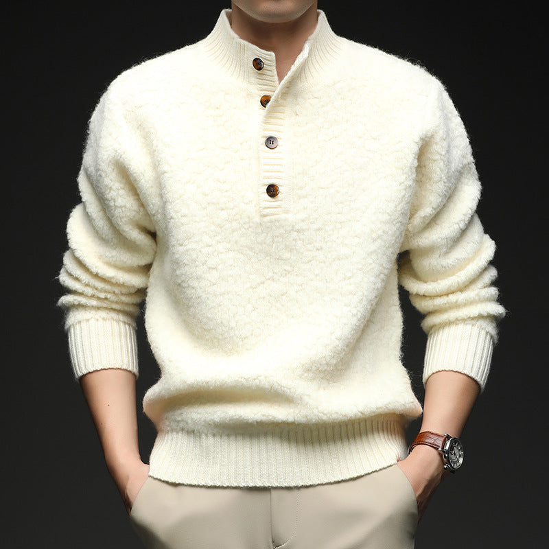 Men's sweater with textured surface and practical button closure Lune London
