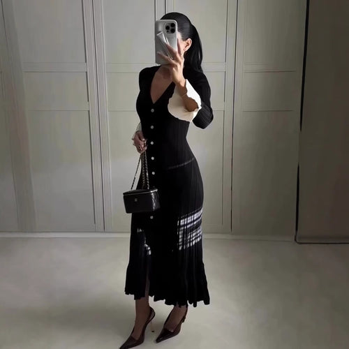 Maxi dress for women with elegant ruffled sleeves and chic button details