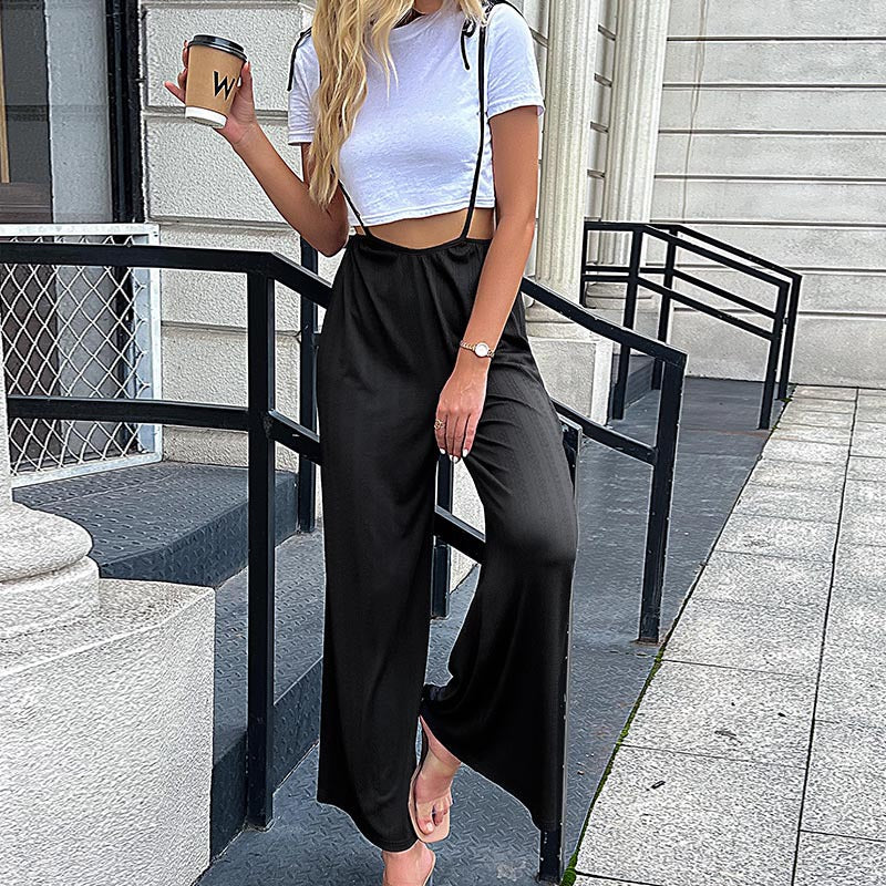 Ladies Casual Wide Leg Jumpsuit with Adjustable Straps Lune London