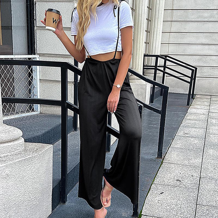 Ladies Casual Wide Leg Jumpsuit with Adjustable Straps Lune London