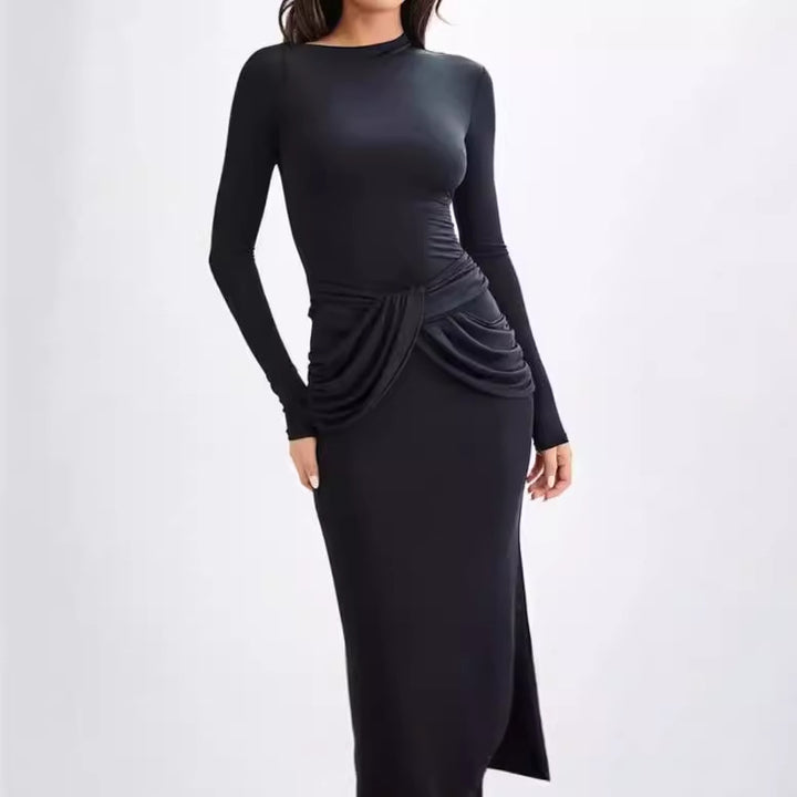 Ladies Elegant Maxi Dress with Chic Decorative Draping and Style