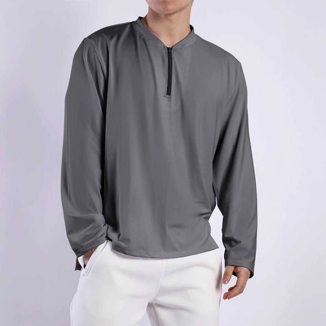Functional long-sleeve shirt for men with high collar and zipper Lune London