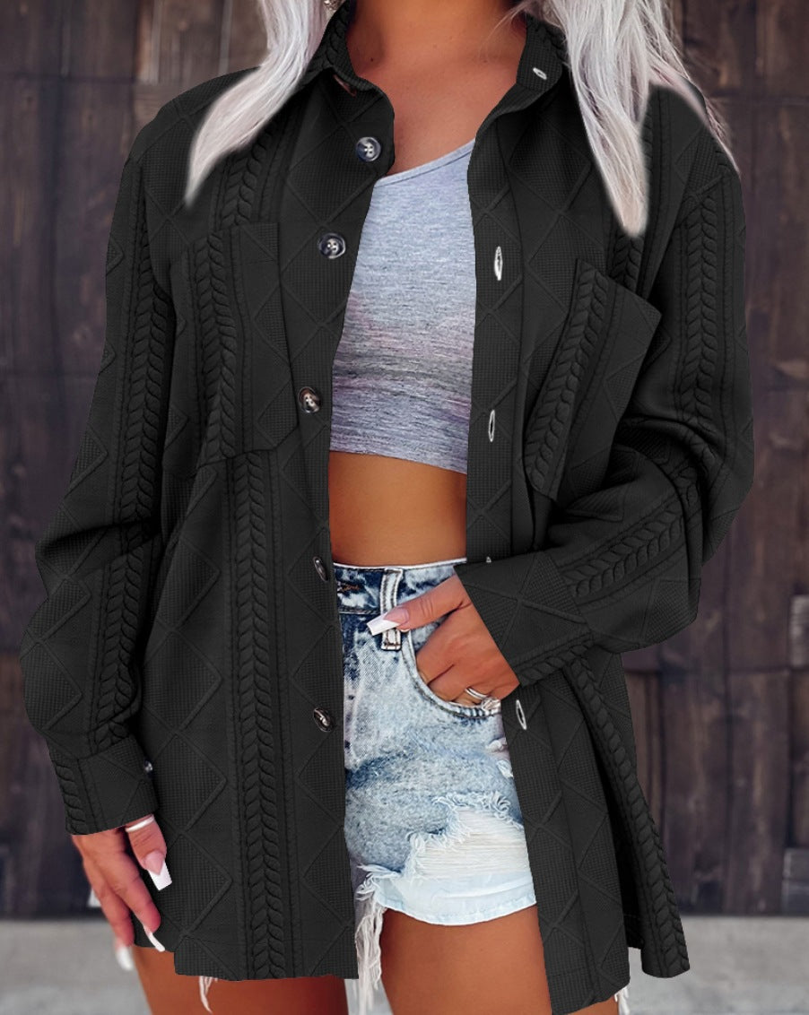 Trendy long blouse for women with textured design and practical pockets Lune London
