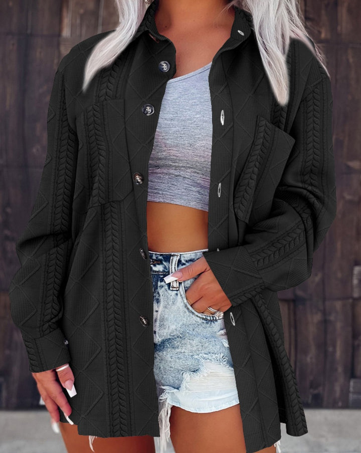 Trendy long blouse for women with textured design and practical pockets Lune London