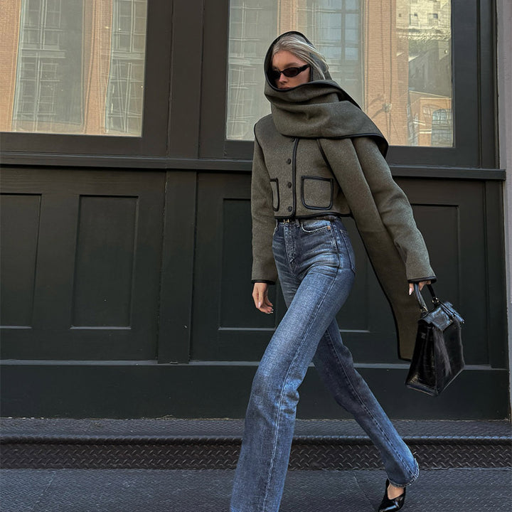 Ladies Elegant cropped jacket with chic scarf and refined pockets Lune London