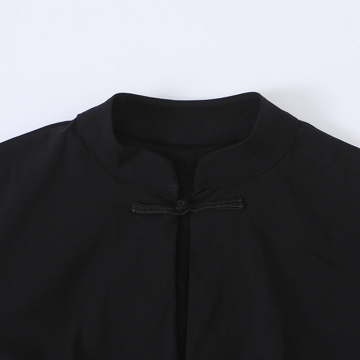 Women’s Mid-Length Coat with Stand Collar, traditional Knot closures and straight cut Amarae