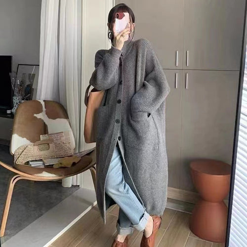 Knit coat for women with button details and large pockets Amarae