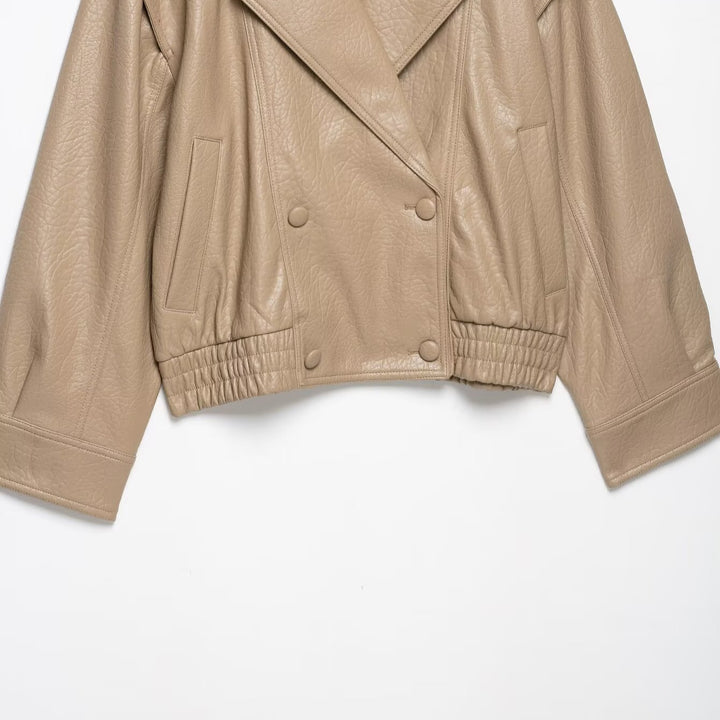 Women's Short Cut Faux Leather Jacket in Oversized Trench Style Amarae