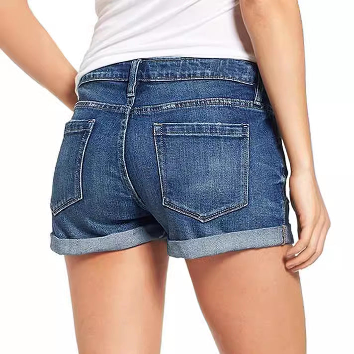 Women Destroyed Denim Shorts in Casual Leisure Style Lune London