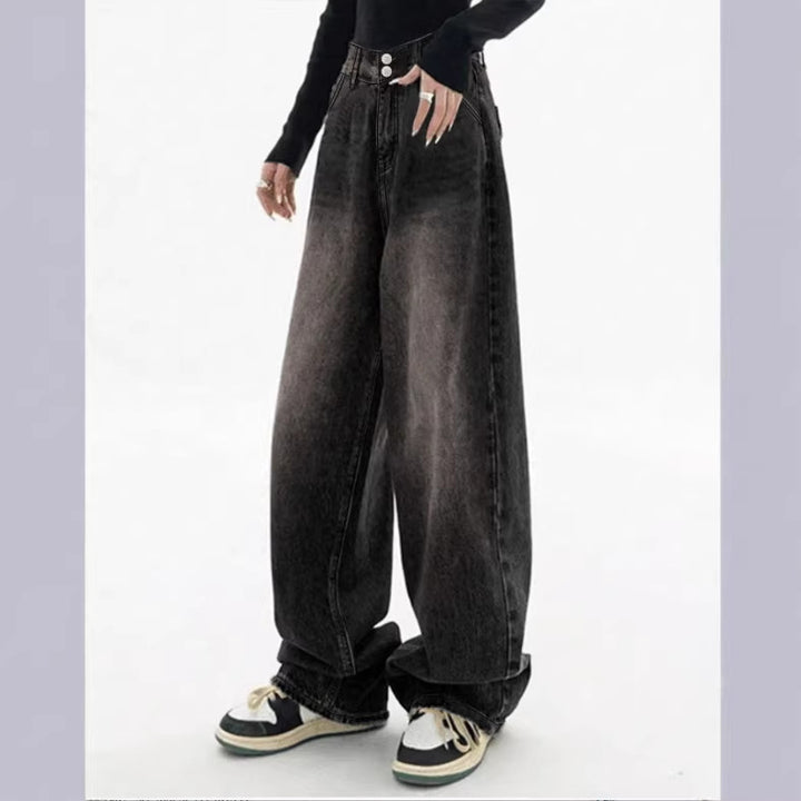 Ladies Extra Wide High-Waist Denim Baggy Jeans with Extended Hem Amarae
