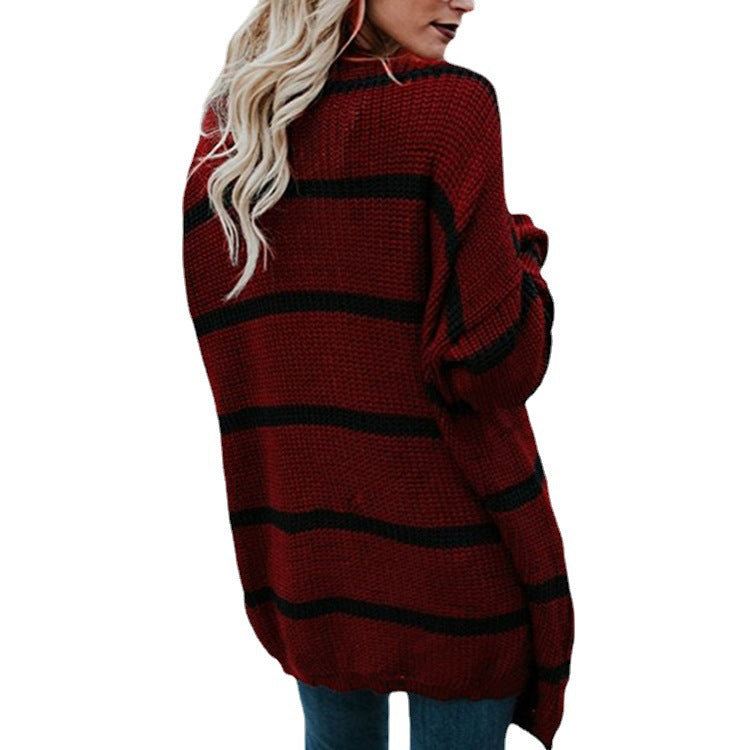 Pull en laine chunky pour femmes avec des motifs rayés décontractés Chic & Stil